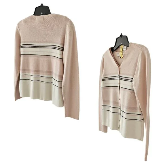 Petite Sophisticate Striped Sweater Set | EUC | XSP | Pink Cream Navy - Picture 6 of 16